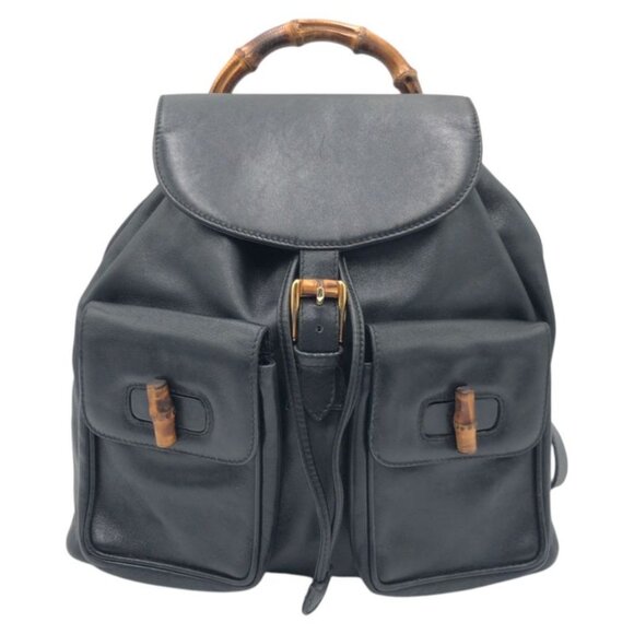 Gucci Bamboo Black Leather 003 1998 0016 Rucksack Backpack